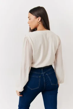 Outlet In the Style Button Front Frill Bodysuit Cream