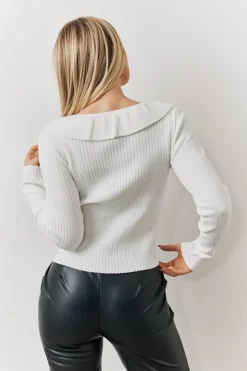 In The Style Frill Detail Knitted Top Cream