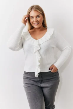 In The Style Frill Detail Knitted Top Cream