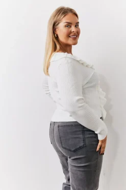 In The Style Frill Detail Knitted Top Cream