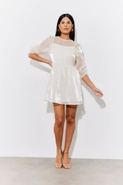 Discount In the Style Organza Babydoll Mini Dress Cream