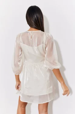 Discount In the Style Organza Babydoll Mini Dress Cream