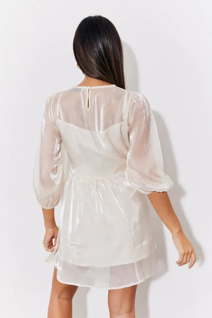 Discount In the Style Organza Babydoll Mini Dress Cream