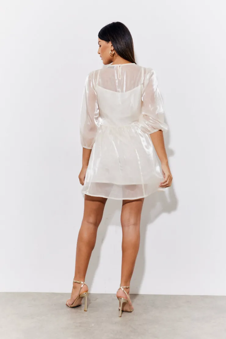 Discount In the Style Organza Babydoll Mini Dress Cream