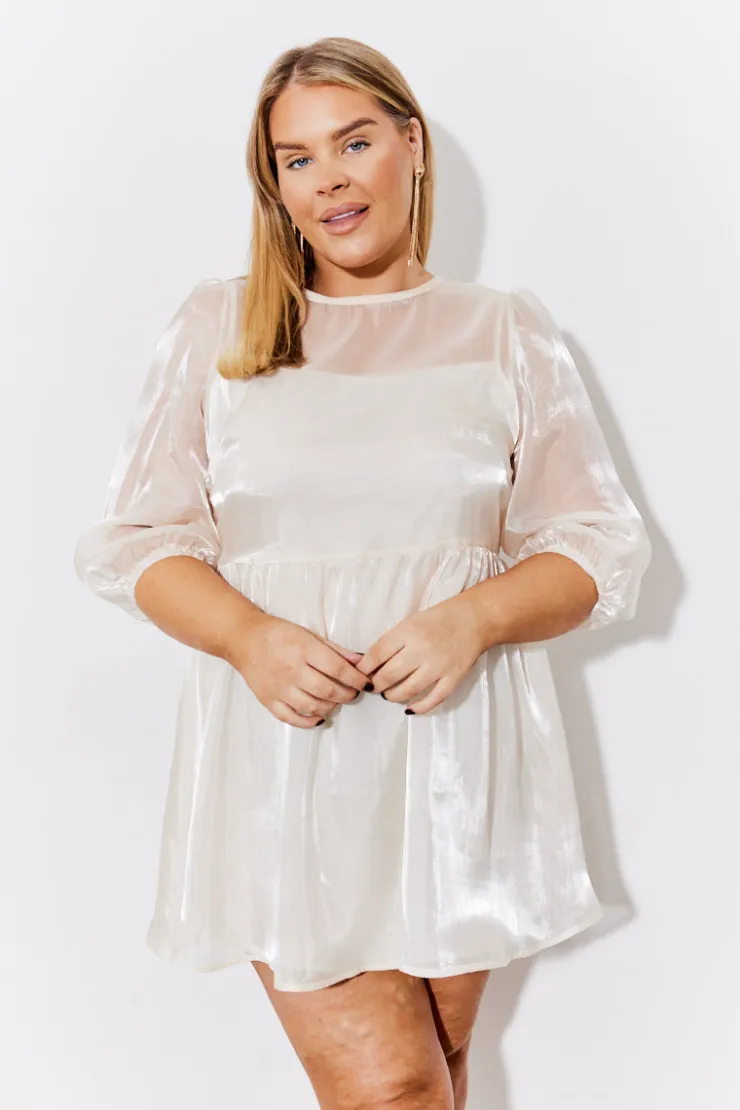 Discount In the Style Organza Babydoll Mini Dress Cream