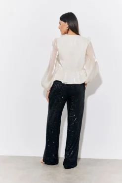 Discount In the Style Organza Tie Front Puff Sleeve Top Cream