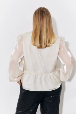 Discount In the Style Organza Tie Front Puff Sleeve Top Cream