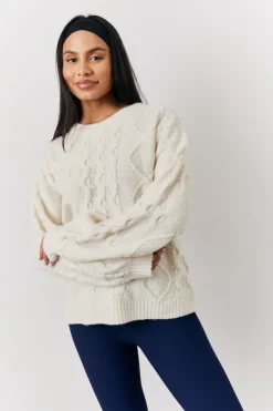 Best Fits 90's Varsity Cable Knitted Sweater Cream