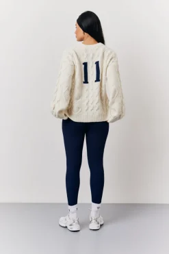 Best Fits 90's Varsity Cable Knitted Sweater Cream