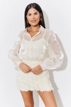 Clearance In the Style Shimmer Organza Shirt Cream
