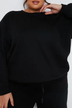 Sale Fits Crew Neck Fleecback Sweater Black
