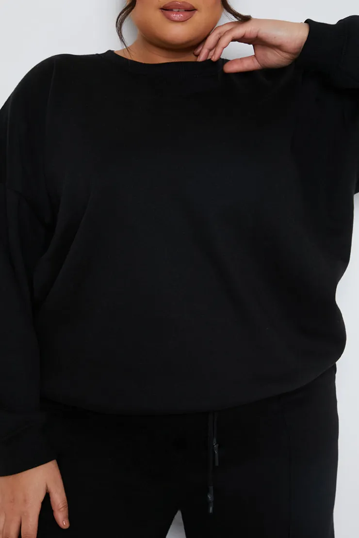 Sale Fits Crew Neck Fleecback Sweater Black