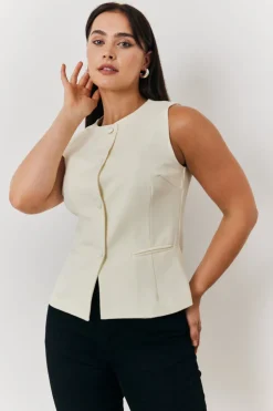 Discount In the Style Crew Neck Waistcoat Cream