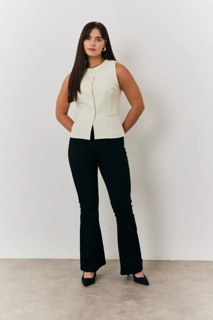 Discount In the Style Crew Neck Waistcoat Cream