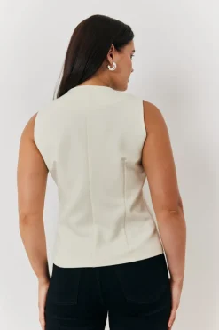 Discount In the Style Crew Neck Waistcoat Cream