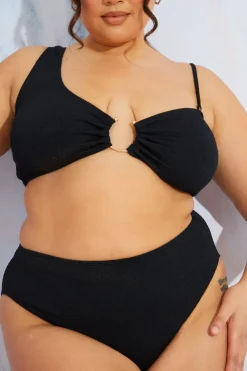 Clearance In the Style Crinkle High Leg Bikini Bottoms Black