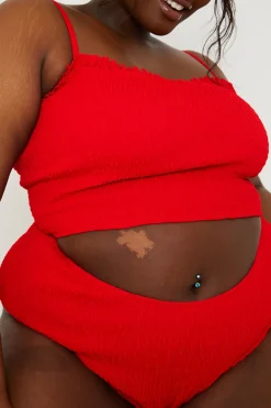 Online In the Style Crinkle High Waist Bikini Bottoms Red