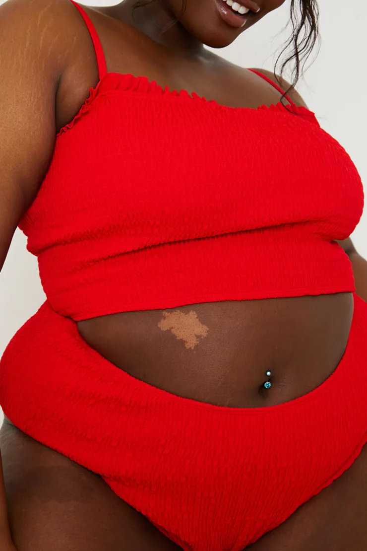 Online In the Style Crinkle High Waist Bikini Bottoms Red