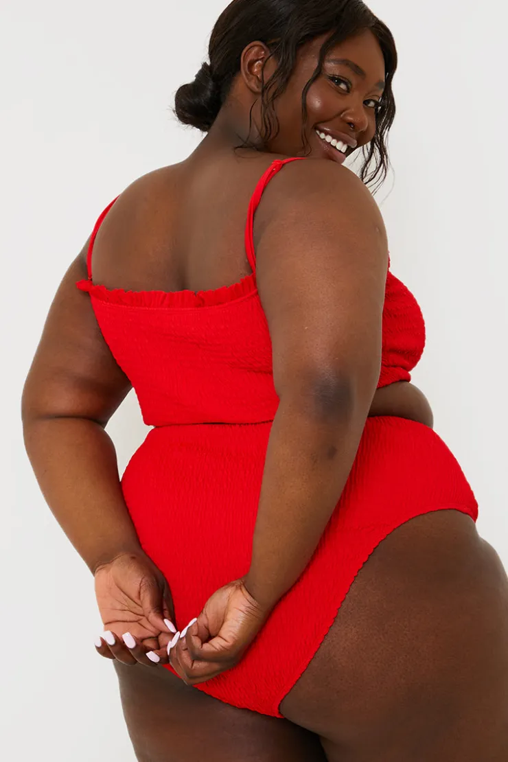 Online In the Style Crinkle High Waist Bikini Bottoms Red