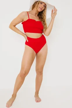 Online In the Style Crinkle High Waist Bikini Bottoms Red
