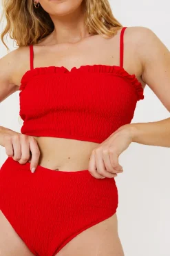 Online In the Style Crinkle High Waist Bikini Bottoms Red