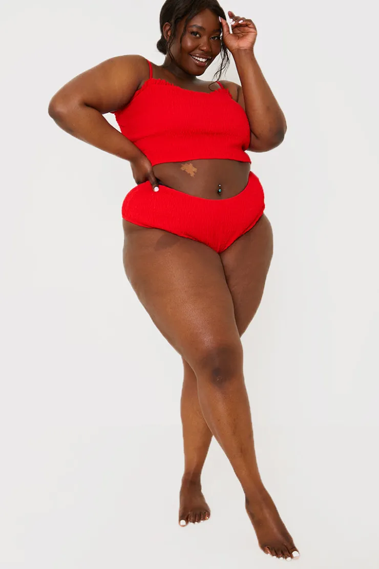 Online In the Style Crinkle High Waist Bikini Bottoms Red
