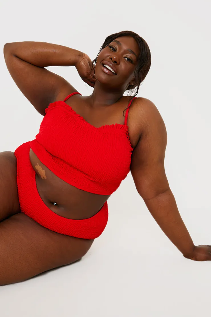 Online In the Style Crinkle High Waist Bikini Bottoms Red