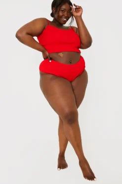 Online In the Style Crinkle High Waist Bikini Bottoms Red