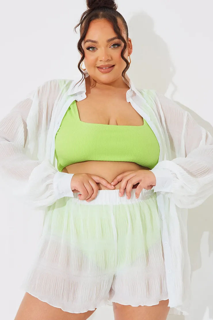 Clearance In The Style Crinkle High Waisted Floaty Shorts Cream