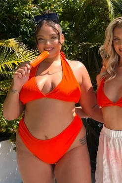 Online In The Style Crinkle Hipster Bikini Bottom Orange