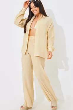 Hot In the Style Crinkle Oversized Shirt Camel