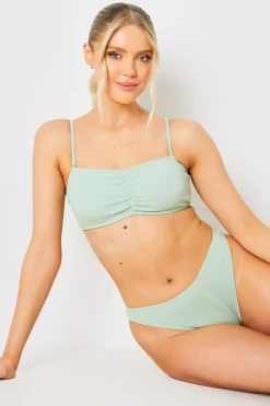 Best In the Style Crinkle Ruched Front Bandeau Bikini Top Sage