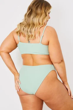 Best In the Style Crinkle Ruched Front Bandeau Bikini Top Sage