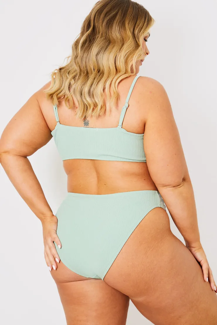 Best In the Style Crinkle Ruched Front Bandeau Bikini Top Sage