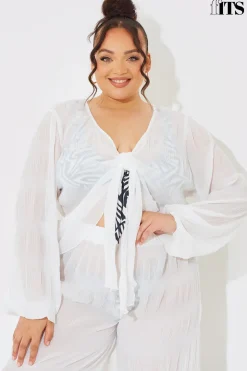 Online Fits Crinkle Tie Front Blouse