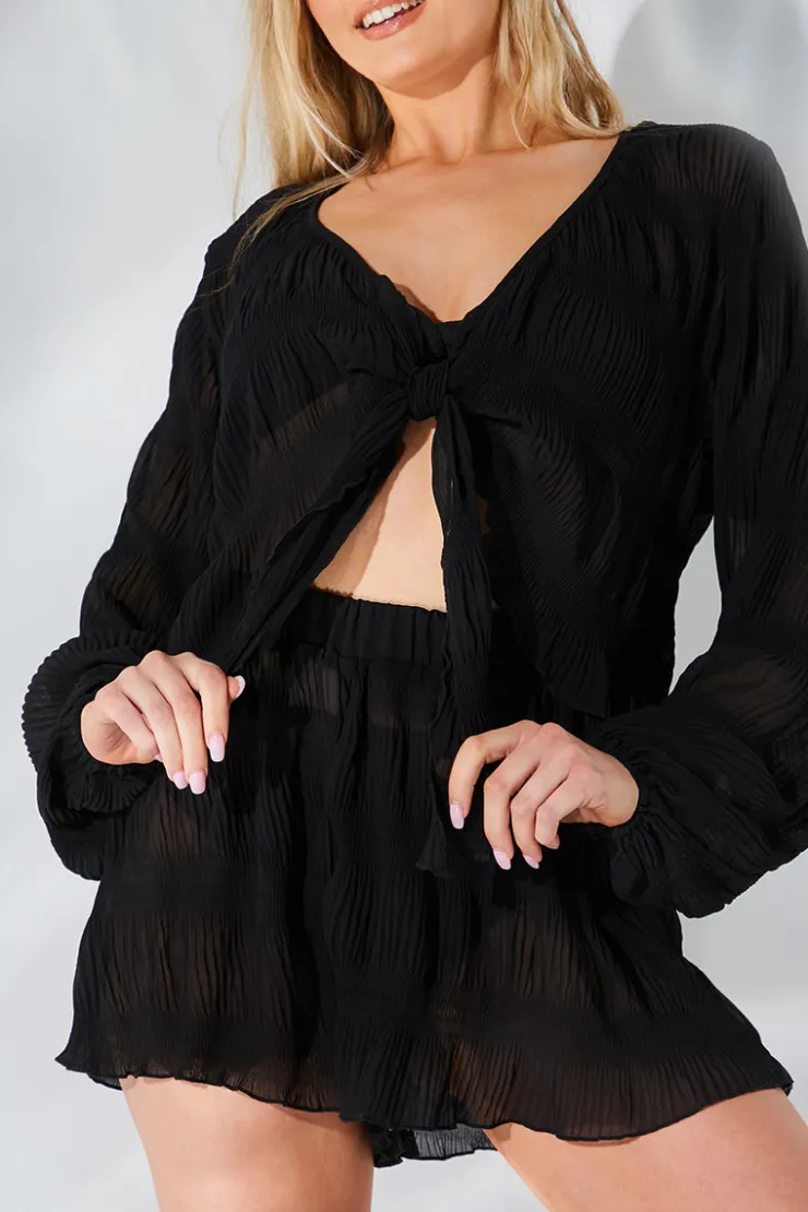 Online Fits Crinkle Tie Front Blouse