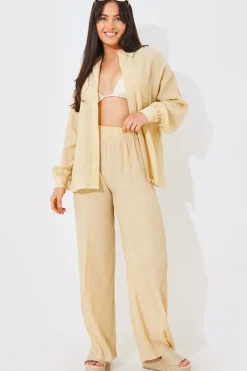 Outlet In the Style Crinkle Wide Leg Trousers Camel