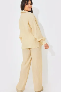 Outlet In the Style Crinkle Wide Leg Trousers Camel