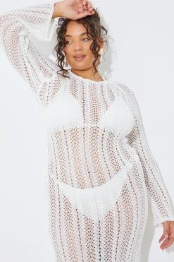 Online In the Style Crochet Flare Sleeve Midaxi Dress White