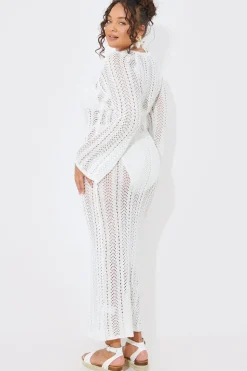 Online In the Style Crochet Flare Sleeve Midaxi Dress White