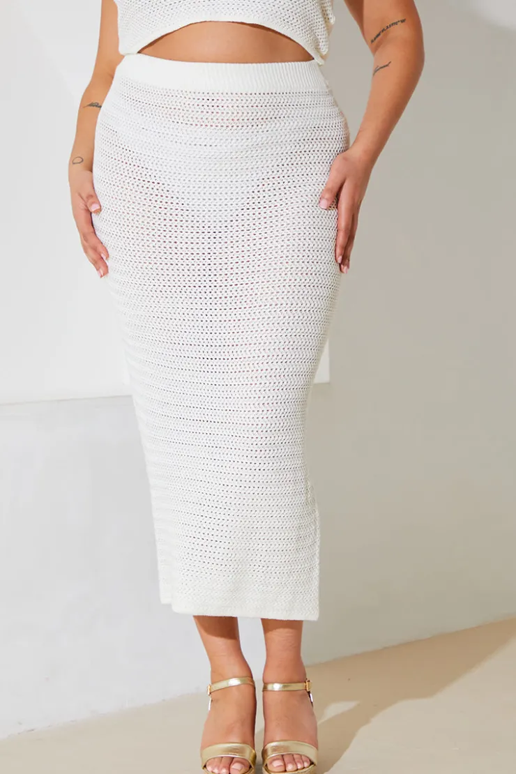 New In the Style Crochet Midi Co-Ord Skirt Cream