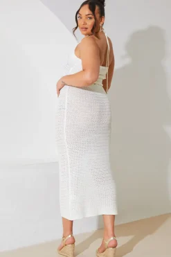 New In the Style Crochet Midi Co-Ord Skirt Cream