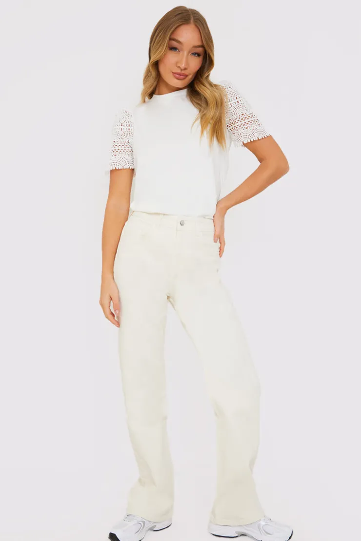 Sale In the Style Crochet Sleeve T-Shirt