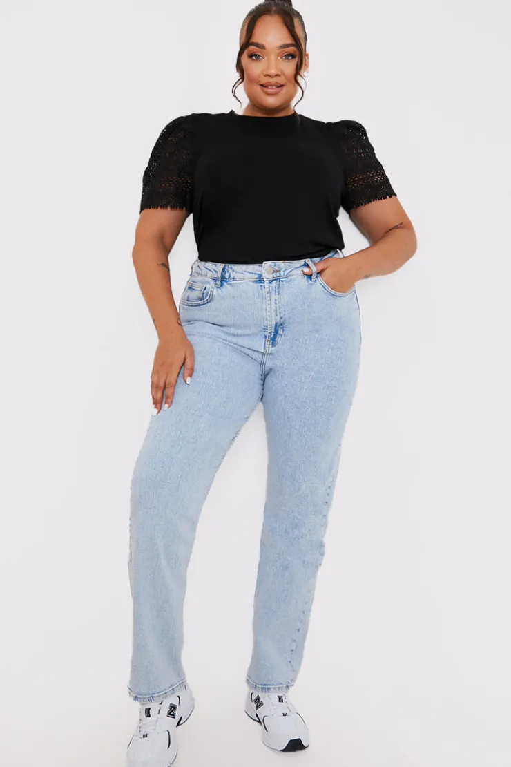 Sale In the Style Crochet Sleeve T-Shirt