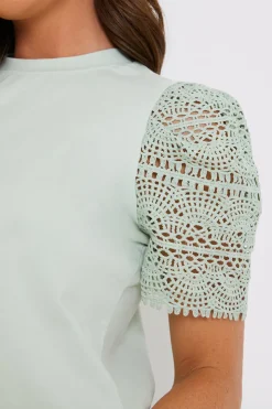 Sale In the Style Crochet Sleeve T-Shirt