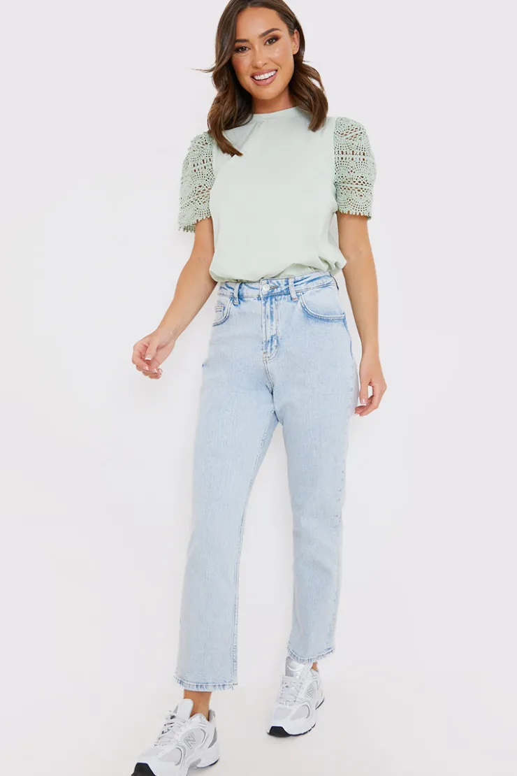 Sale In the Style Crochet Sleeve T-Shirt