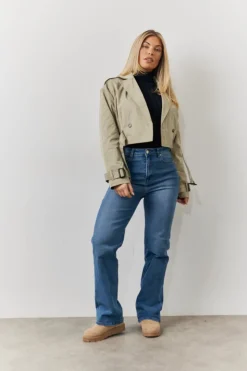 Sale Fits Cropped Belted Trench Coat Khaki