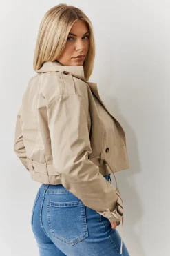 Sale Fits Cropped Belted Trench Coat Khaki