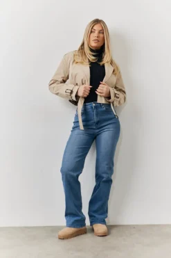 In The Style Cropped Belted Trench Coat Stone