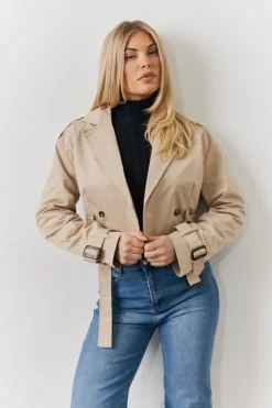 In The Style Cropped Belted Trench Coat Stone
